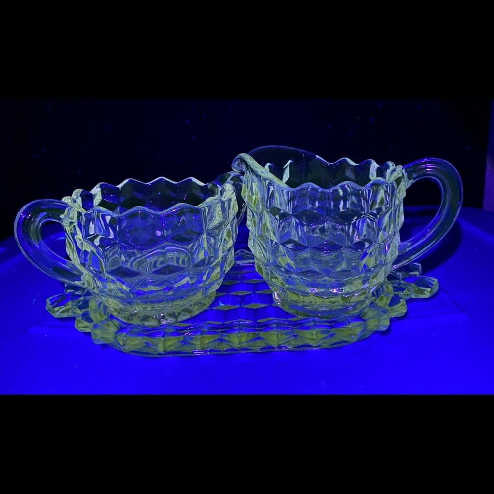 Vintage Fostoria American Clear 3 Piece Cream & Sugar Set